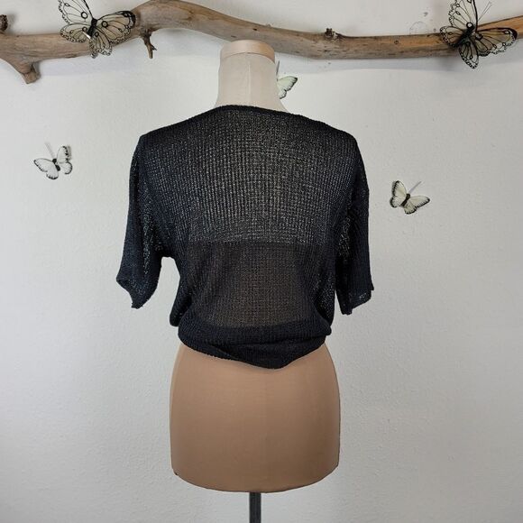 80s semi sheer black short sleeve cardigan - Picture 4 of 5